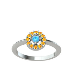 Minimal İris Yüzük - Akuamarin ve sitrin 8 ayar beyaz altın yüzük #tl4vqs