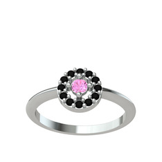 Minimal İris Yüzük - Pembe kuvars ve siyah zirkon 18 ayar beyaz altın yüzük #u9usyc