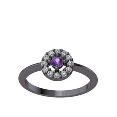 Minimal İris Yüzük - Ametist ve beyaz zirkon 925 ayar siyah rodyum kaplama gümüş yüzük #uot7i8