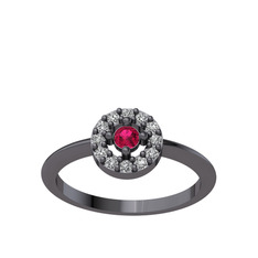 Minimal İris Yüzük - Rodolit garnet ve beyaz zirkon 925 ayar siyah rodyum kaplama gümüş yüzük #uukt3x