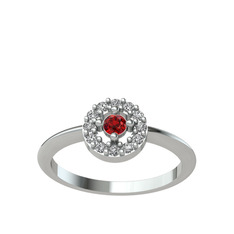 Garnet ve beyaz zirkon 8 ayar beyaz altın yüzük