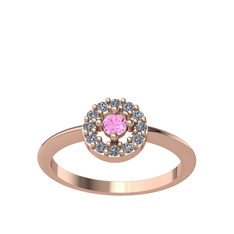 Pembe kuvars ve pırlanta 18 ayar rose altın yüzük (0.132 karat)