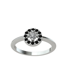 Swarovski ve siyah zirkon 18 ayar beyaz altın yüzük
