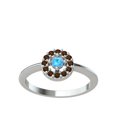 Minimal İris Yüzük - Akuamarin ve dumanlı kuvars 18 ayar beyaz altın yüzük #yp650q