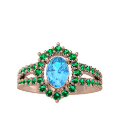 Lobelia Yüzük - Akuamarin ve yeşil kuvars 18 ayar rose altın yüzük #101ela3