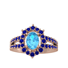 Lobelia Yüzük - Akuamarin ve lab safir 14 ayar rose altın yüzük #106m9aa