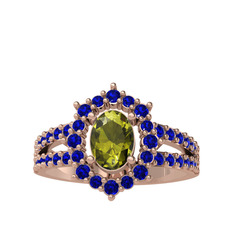 Peridot ve lab safir 18 ayar rose altın yüzük