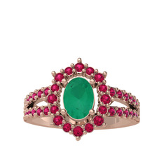 Lobelia Yüzük - Kök zümrüt ve rodolit garnet 14 ayar rose altın yüzük #111r5z0