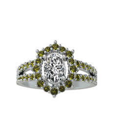 Lobelia Yüzük - Swarovski ve peridot 18 ayar beyaz altın yüzük #11q4flc
