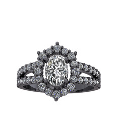 Lobelia Yüzük - Swarovski ve pırlanta 925 ayar siyah rodyum kaplama gümüş yüzük (0.8 karat) #11yleoa