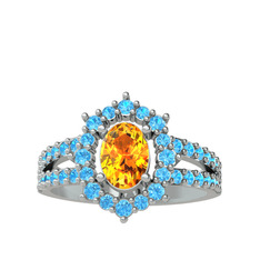 Lobelia Yüzük - Sitrin ve akuamarin 14 ayar beyaz altın yüzük #138789f