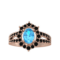 Akuamarin ve siyah zirkon 925 ayar rose altın kaplama gümüş yüzük