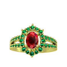 Garnet ve yeşil kuvars 14 ayar altın yüzük