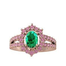 Yeşil kuvars ve pembe kuvars 18 ayar rose altın yüzük