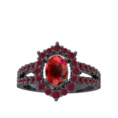 Lobelia Yüzük - Garnet ve kök yakut 925 ayar siyah rodyum kaplama gümüş yüzük #144s9rk