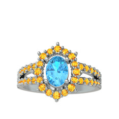 Lobelia Yüzük - Akuamarin ve sitrin 14 ayar beyaz altın yüzük #149ipgb