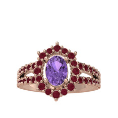 Lobelia Yüzük - Ametist ve kök yakut 8 ayar rose altın yüzük #14d58xk