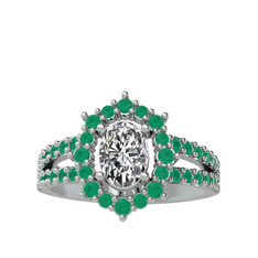 Lobelia Yüzük - Beyaz zirkon ve kök zümrüt 925 ayar gümüş yüzük #14pdkte