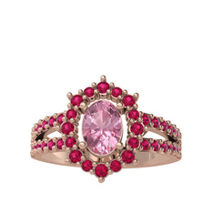 Pembe kuvars ve rodolit garnet 8 ayar rose altın yüzük