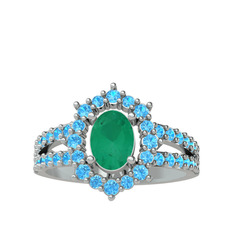 Lobelia Yüzük - Kök zümrüt ve akuamarin 18 ayar beyaz altın yüzük #15mimkl