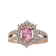 Pembe kuvars ve beyaz zirkon 18 ayar rose altın yüzük