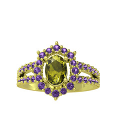Peridot ve ametist 925 ayar altın kaplama gümüş yüzük