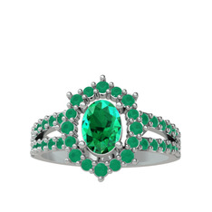 Yeşil kuvars ve kök zümrüt 8 ayar beyaz altın yüzük