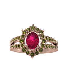 Rodolit garnet ve peridot 14 ayar rose altın yüzük