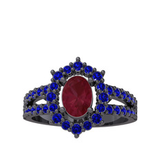 Lobelia Yüzük - Kök yakut ve lab safir 925 ayar siyah rodyum kaplama gümüş yüzük #17lw499