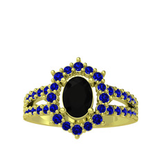 Siyah zirkon ve lab safir 18 ayar altın yüzük