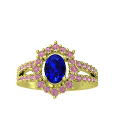 Lobelia Yüzük - Lab safir ve pembe kuvars 14 ayar altın yüzük #18b9aam