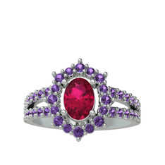 Lobelia Yüzük - Rodolit garnet ve ametist 925 ayar gümüş yüzük #191ot9l