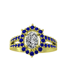 Lobelia Yüzük - Swarovski ve lab safir 14 ayar altın yüzük #191x9uj