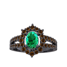 Lobelia Yüzük - Yeşil kuvars ve dumanlı kuvars 925 ayar siyah rodyum kaplama gümüş yüzük #19uqwmv