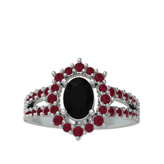 Lobelia Yüzük - Siyah zirkon ve kök yakut 18 ayar beyaz altın yüzük #1ar84jj