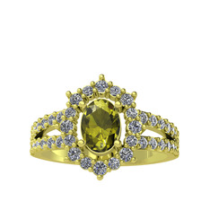 Lobelia Yüzük - Peridot ve pırlanta 8 ayar altın yüzük (0.8 karat) #1atbnpp