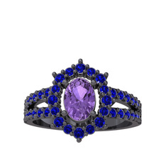 Lobelia Yüzük - Ametist ve lab safir 925 ayar siyah rodyum kaplama gümüş yüzük #1aypp4o