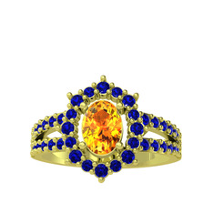 Sitrin ve lab safir 18 ayar altın yüzük