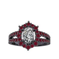 Lobelia Yüzük - Swarovski ve kök yakut 925 ayar siyah rodyum kaplama gümüş yüzük #1bxqe7s