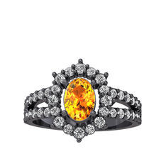 Lobelia Yüzük - Sitrin ve swarovski 925 ayar siyah rodyum kaplama gümüş yüzük #1c5wlbv