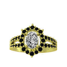 Lobelia Yüzük - Swarovski ve siyah zirkon 8 ayar altın yüzük #1c6z341