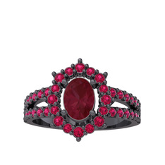 Lobelia Yüzük - Kök yakut ve rodolit garnet 925 ayar siyah rodyum kaplama gümüş yüzük #1cgsj5y