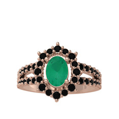 Lobelia Yüzük - Kök zümrüt ve siyah zirkon 8 ayar rose altın yüzük #1cy177q