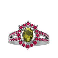 Peridot ve rodolit garnet 14 ayar beyaz altın yüzük