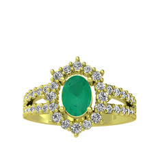 Lobelia Yüzük - Kök zümrüt ve beyaz zirkon 18 ayar altın yüzük #1da0jv2