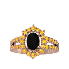 Lobelia Yüzük - Siyah zirkon ve sitrin 925 ayar rose altın kaplama gümüş yüzük #1dggme4