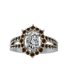 Lobelia Yüzük - Swarovski ve dumanlı kuvars 14 ayar beyaz altın yüzük #1di2duj