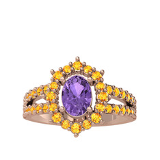 Lobelia Yüzük - Ametist ve sitrin 8 ayar rose altın yüzük #1dszmoa