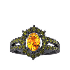 Lobelia Yüzük - Sitrin ve peridot 925 ayar siyah rodyum kaplama gümüş yüzük #1f0elxe