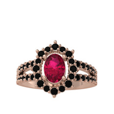 Lobelia Yüzük - Rodolit garnet ve siyah zirkon 8 ayar rose altın yüzük #1f6a3wb